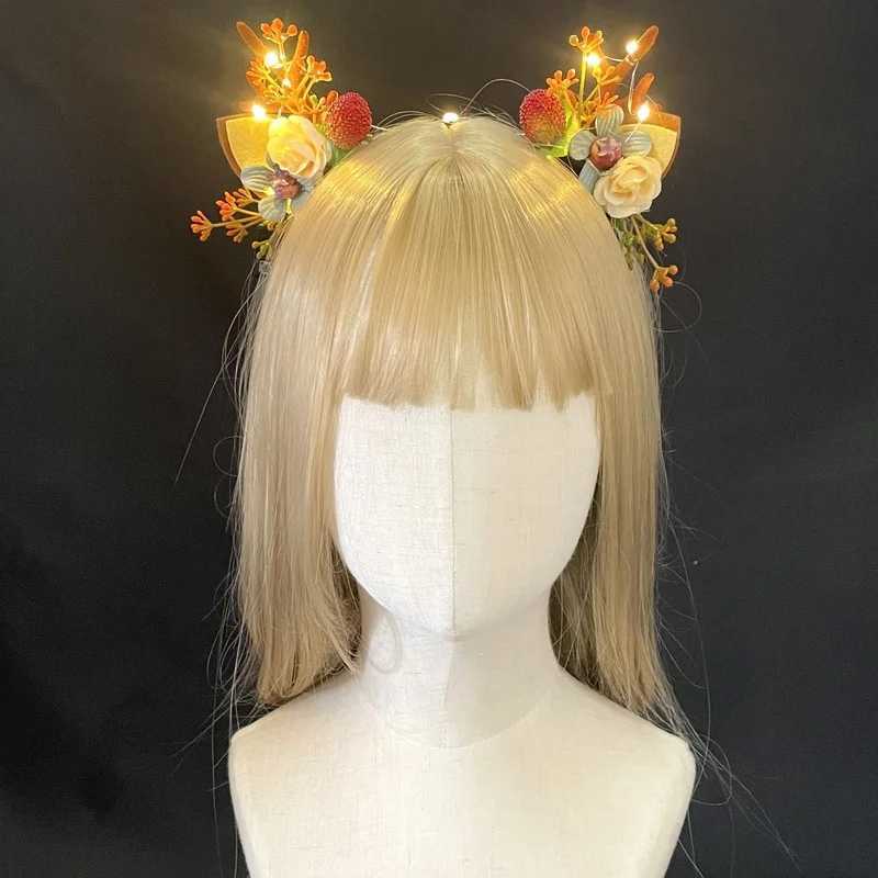 LED Antler Headbands Cute Light Up Reindeer Hairhoop Elf Ears Pine Cone Party Christmas DecorationX241022