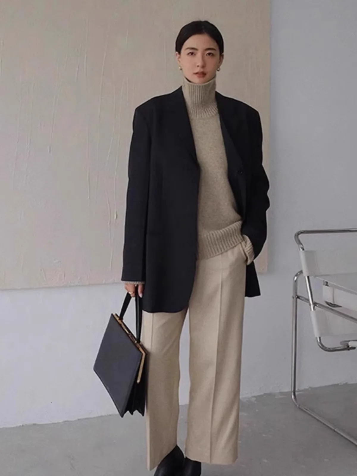 Highend soft waxy turtleneck 100% pure cashmere sweater womens lazy loose silhouette thickened base wool 241021