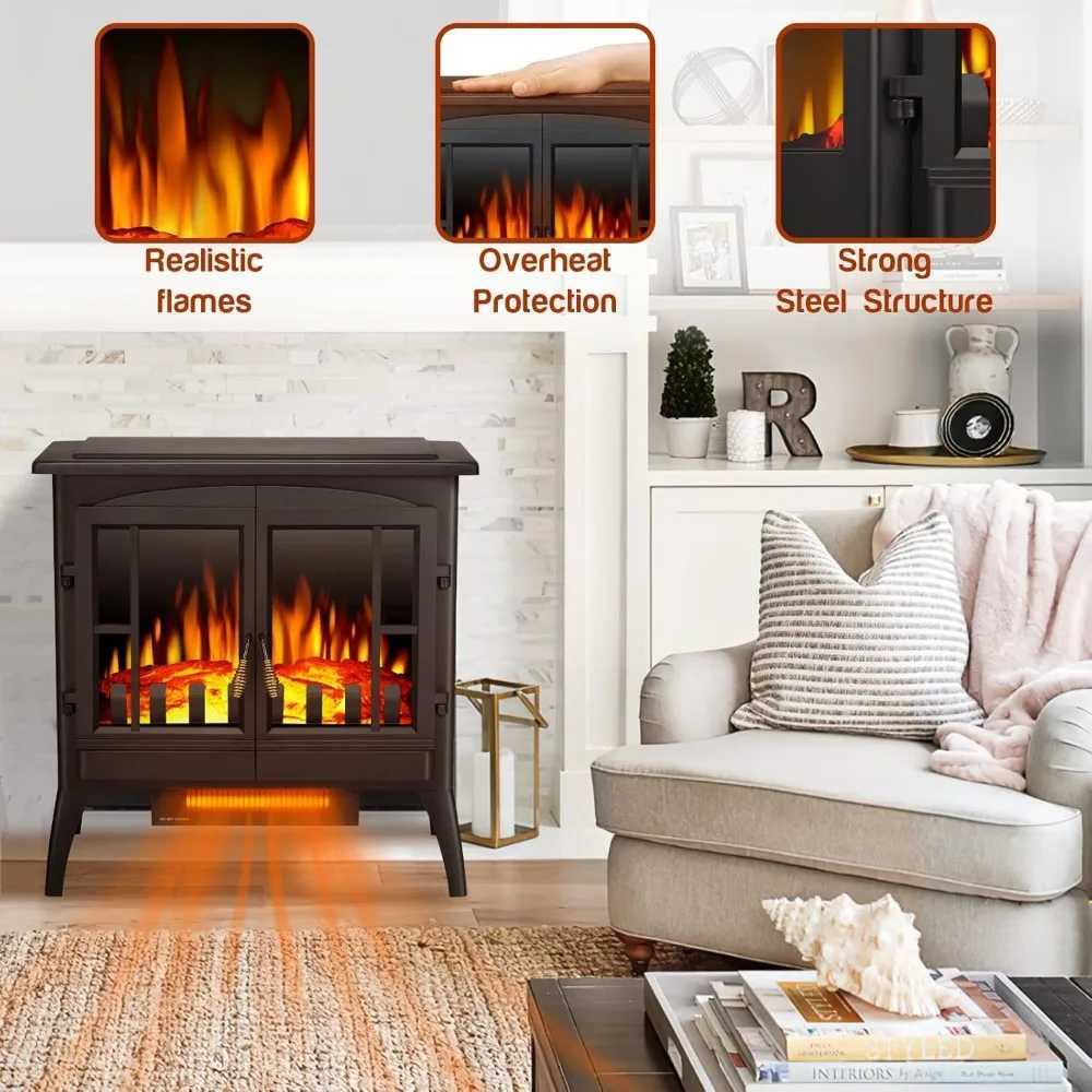 Home Heaters Electric Fireplace Stove Freestanding Fireplace Heater with Realistic Flame Indoor Electric Stove Heater Portable Infrared S2410224