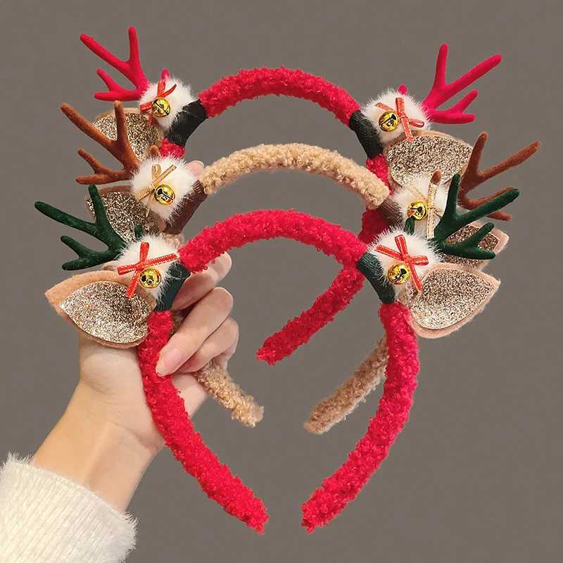 Christmas Headband Reindeer Antlers Horn Flower Hair Band Clasp Headwear for New Year Kids Adult Halloween Cosplay Deer SuppliesX241021