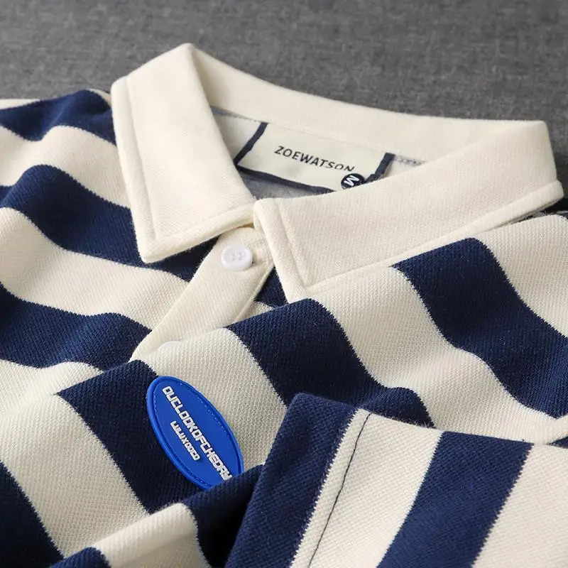 Summer Men Striped Short Sleeve Polo Shirts Preppy Style Streetwear Fashion Male Clothes Basic Casual Loose Versatile Tops 241010