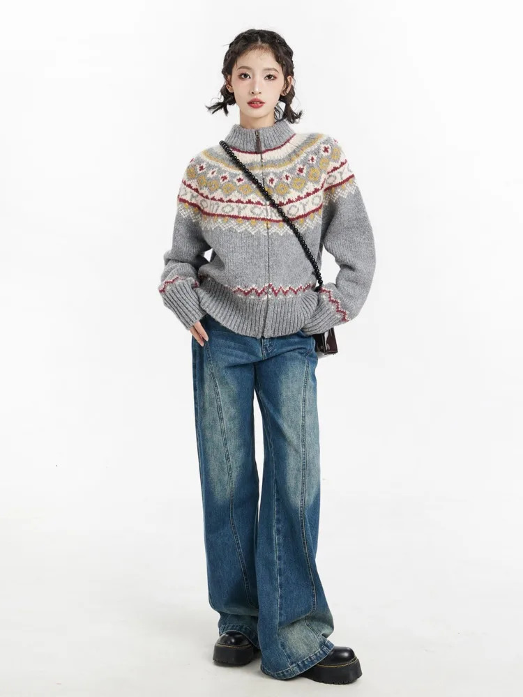 Sweet Christmas Vintage Cardigans Women Harajuku Zipper Grunge Sweaters Loose Streetwear Knitted Coats Y2k Aesthetic 241022