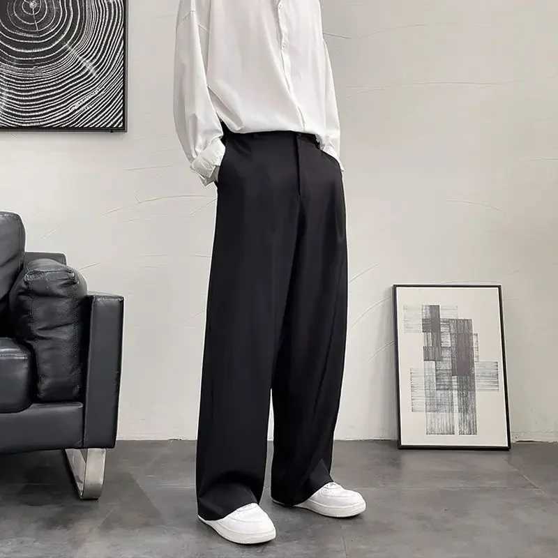 Draped Man Suits Pants Black Trousers for Men Fluid Wide Leg High Quality Designer Clothes Elegant Vintage Fabric Cheap SpringX241023