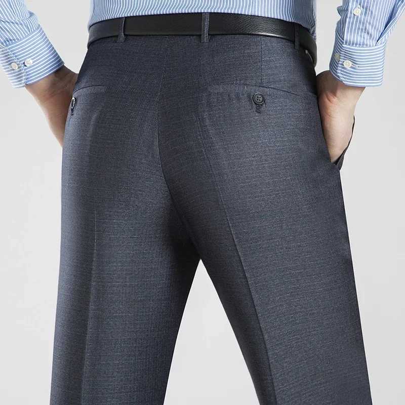 Summer Business Thin Suit Pants For Men Size 29-56 Spring Autumn Male Formal Solid Silk Long Dress Pants Baggy Office TrousersX241023