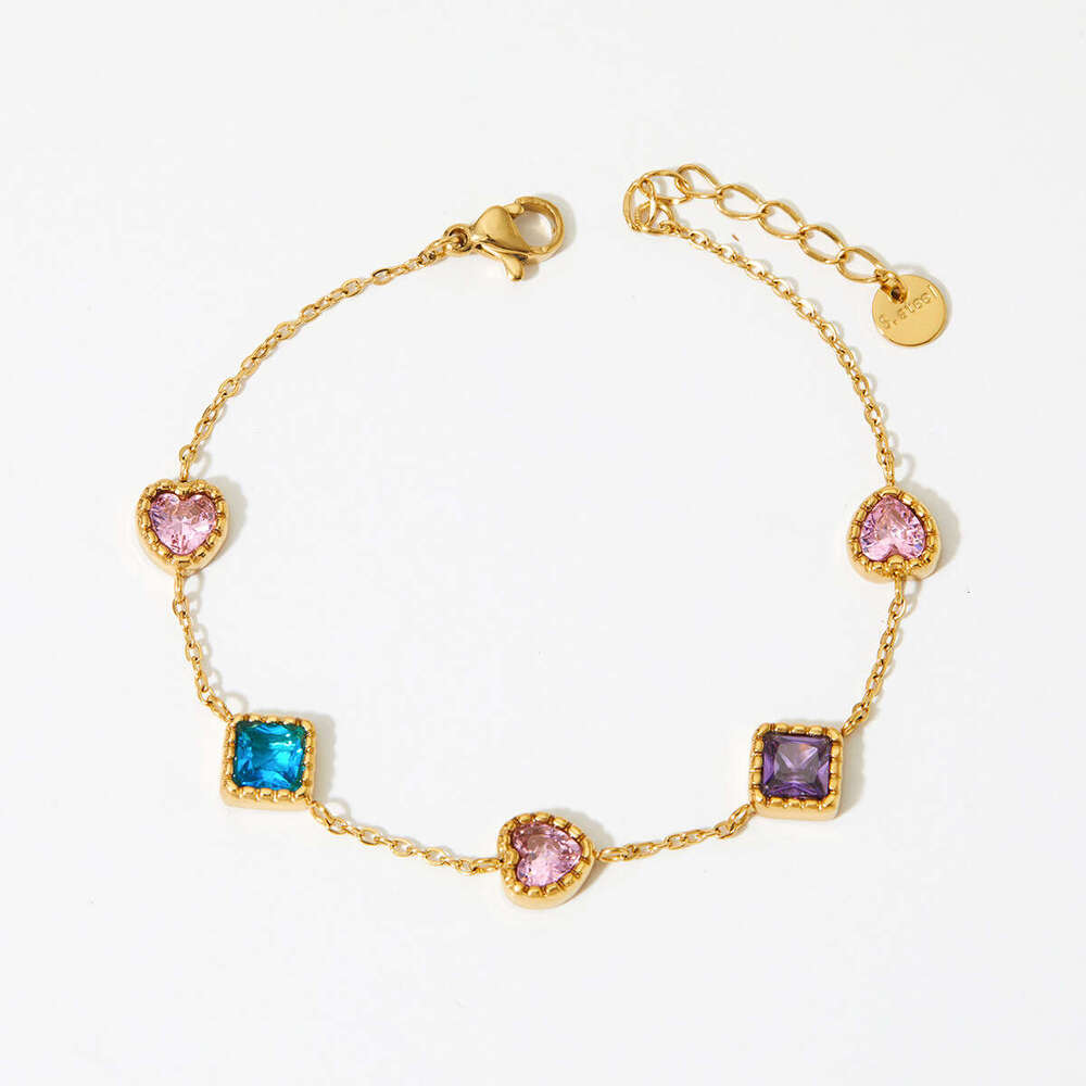 Heart Square color zirconium bracelet female fashion light luxury temperament heart trend stainless steel bracelet