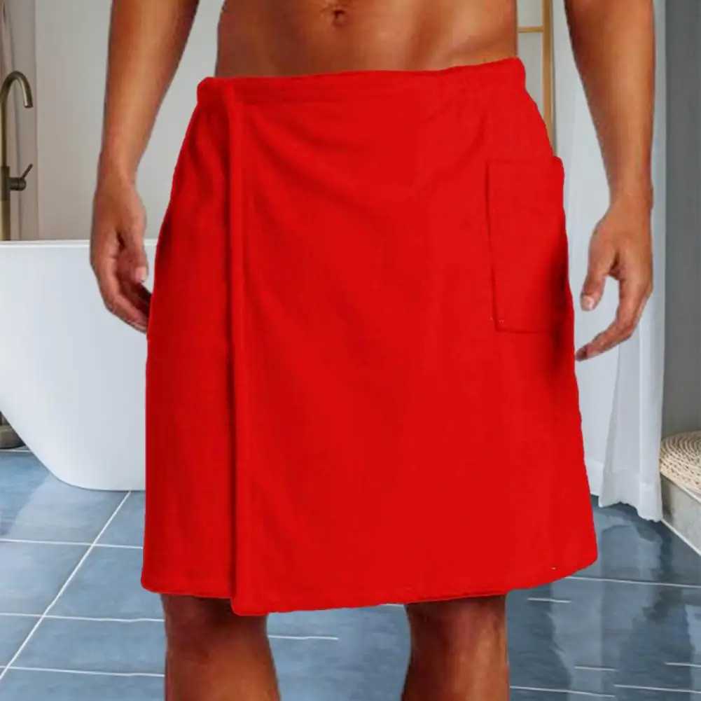 Mens bathroom towel with adjustable elastic waist for home wear night light pocket for outdoor sports swimming gym spa towel for mens home wear W24102