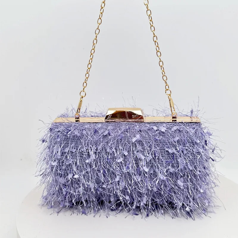 Purple handbag er womens tassel bag trend PU high-quality shoulder handbag cross body evening wallet 241023