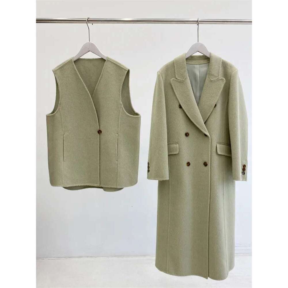 Rose Two-Piece Double-Sided Cashmere Women Mid-Length New Fashion Loose Warm Waistcoat Lael Woolen Coat Autumn Winter