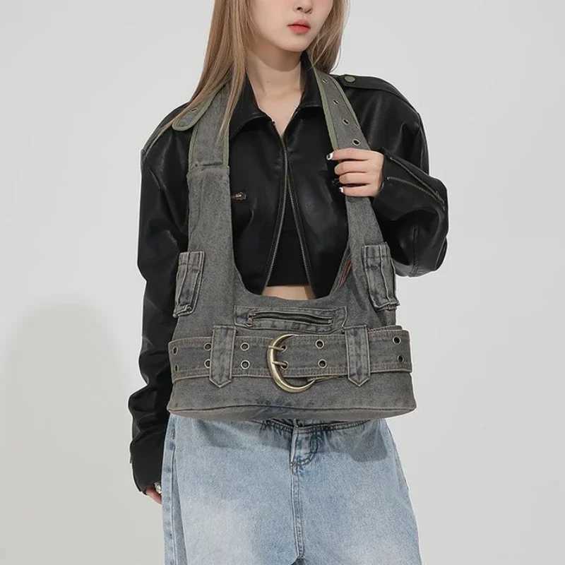 New Denim Zipper Youth Crossbody Bags 2024 High Quality Luxury Sense Shoulder Unique Design Wide Straps Tote for Women 241023