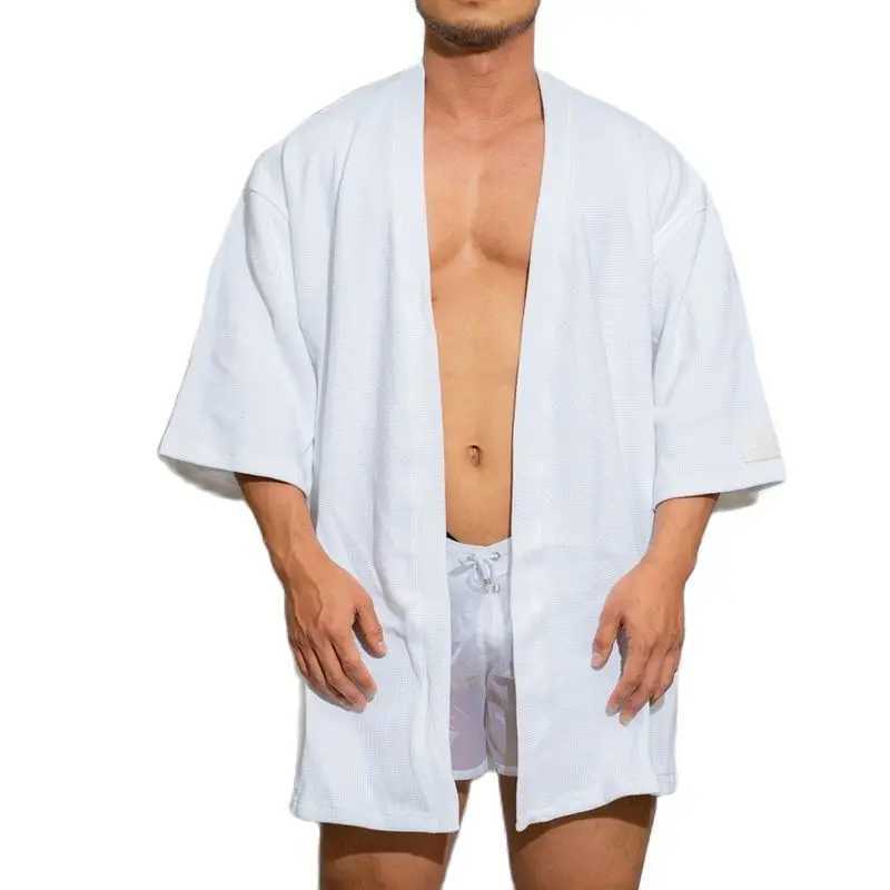 Mens Robe Bathrobe Kimono Cotton Roupao Masculino Casual Sleepwear Spwear Sexy Ropa De Dormir Underwear Solid Color Mens Clothing W241023