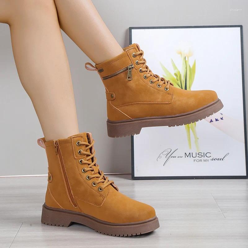 Boots 2024 Winter Boot For Women Fashion Plus Size Leather Snow Women's All-Match British Style Retro Ankle Botas De Mujer