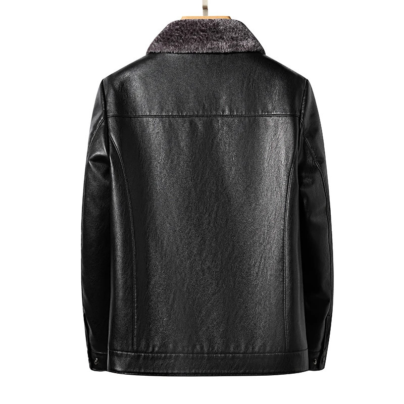 ZDT-8019 Winter Mens Genuine Leather Coat with Collar and Fur Integrated Leather Jacket and Plush Thick Warm Casual Coat 241023