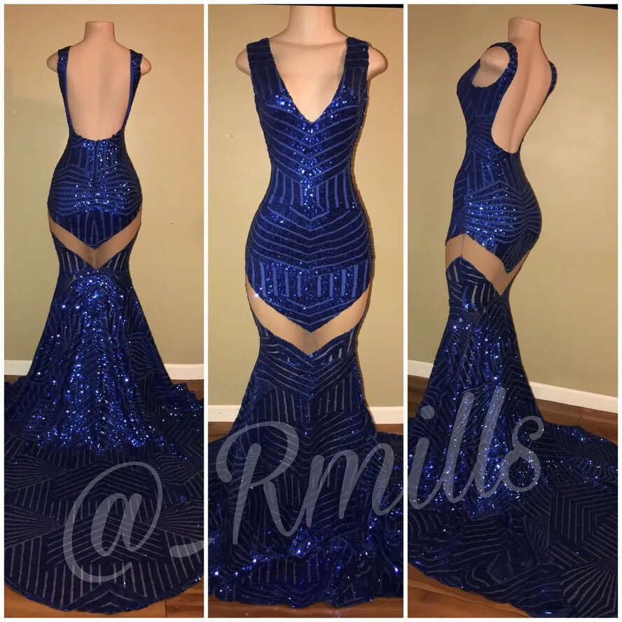 Prom Bury Hot Sell Dresses Mermaid V Neck Sexy Open Back Sequined Ocn Evening Gowns Custom Made