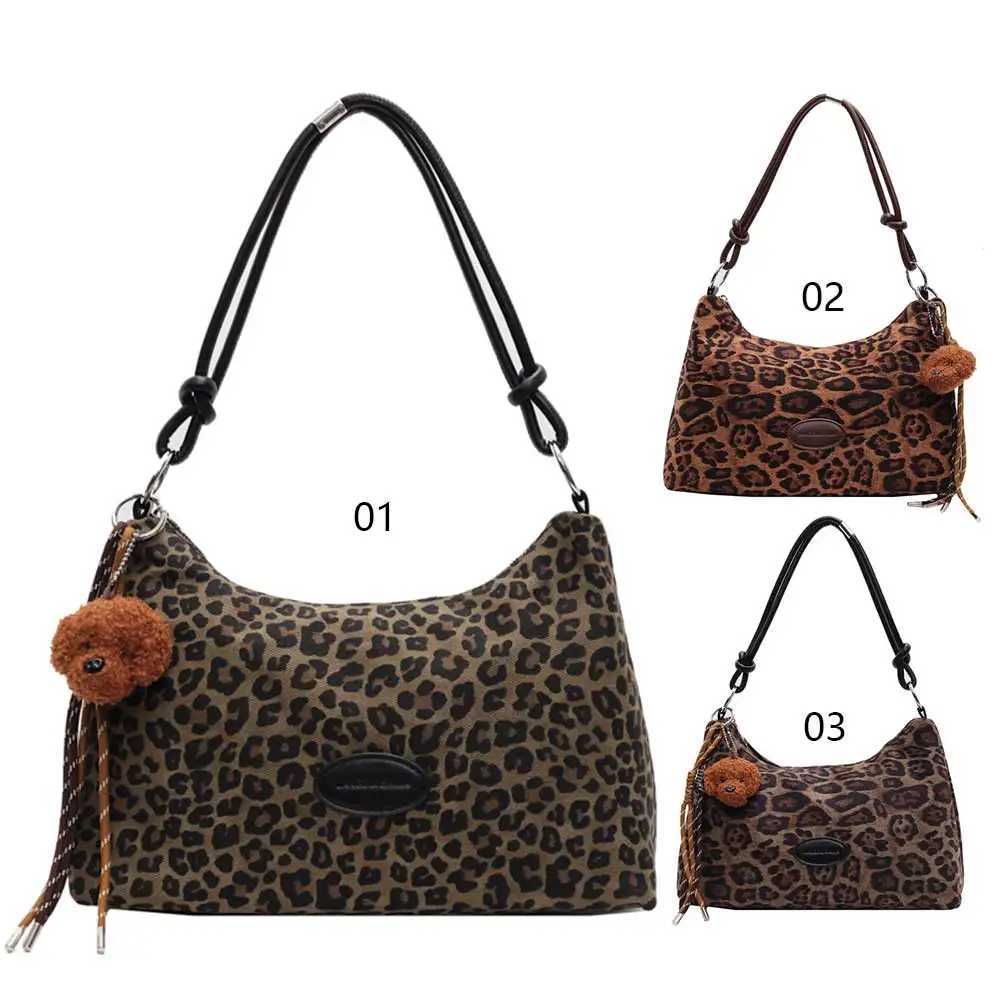 Women Leopard Shoulder Bag Faux Suede Underarm Large Capacity Stylish Armpit Zip Closure Top Handle Chic Hobo 241023