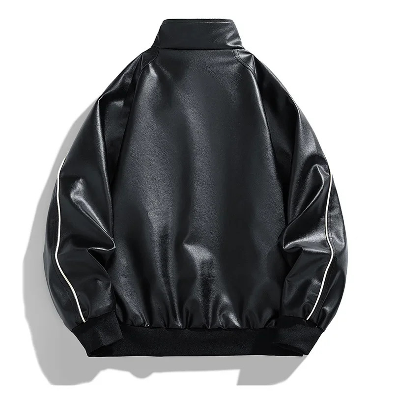 Mens motorcycle jacket stand up collar mens leather jacket fashionable and casual Pu autumn and winter jacket mens clothing 241023