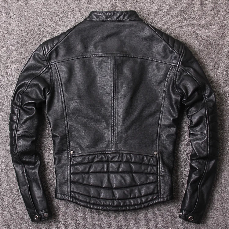 CC store. Vintage style mens cowhide clothing high-quality bicycle leather jacket fashionable black genuine leather jacket. Home slim 241023