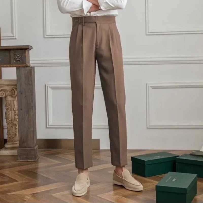 9 Cropped Suit Trousers Brown Plus Big Size Mens Summer Pants New In Designer Clothes Clothing Korean Style Fabric FormalX241023