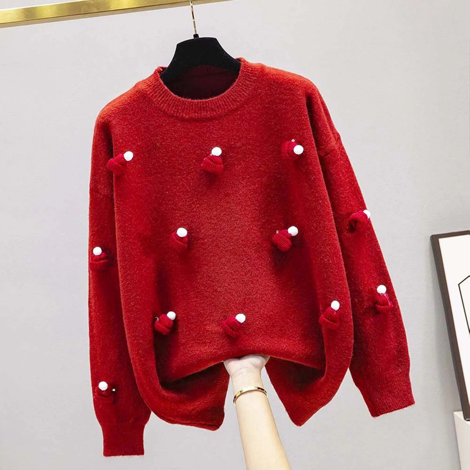 Ugly Christmas Knitted Sweaters for WomenThickened Warm Fashion Elegant Casual Pullovers Solid Loose Long Sleeve Sweater 241021