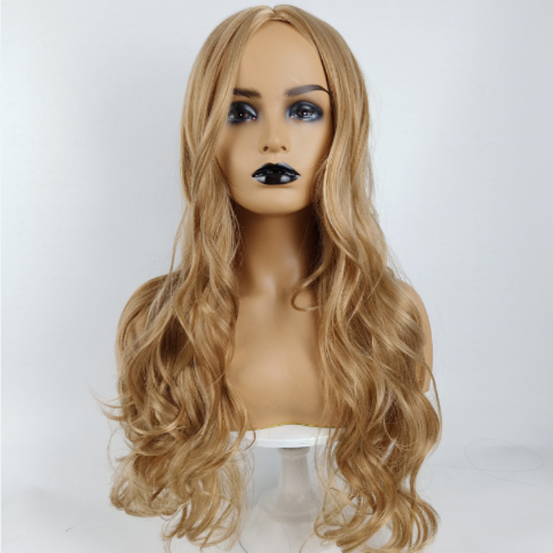 Long curly wigs for women wigs synthetic fiber headpiece golden big wave wig