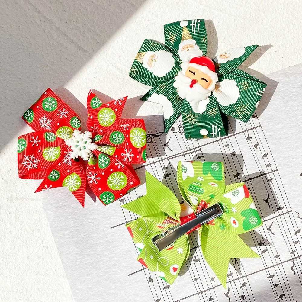 10 Pcs Girls Christmas Gifts Party Ribbon Bows Hair Clip for Kids Bowknot Hairpins Handmade Barrettes Hair Accessories WholesaleX241022