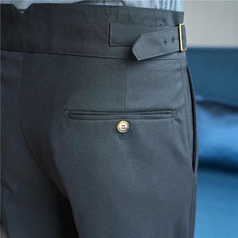 High Waisted Dress Pants 2024 Autumn British Style Solid Casual Trousers Elastic Slim Fit Formal Suit Pants Fashion Men ClothingX241023