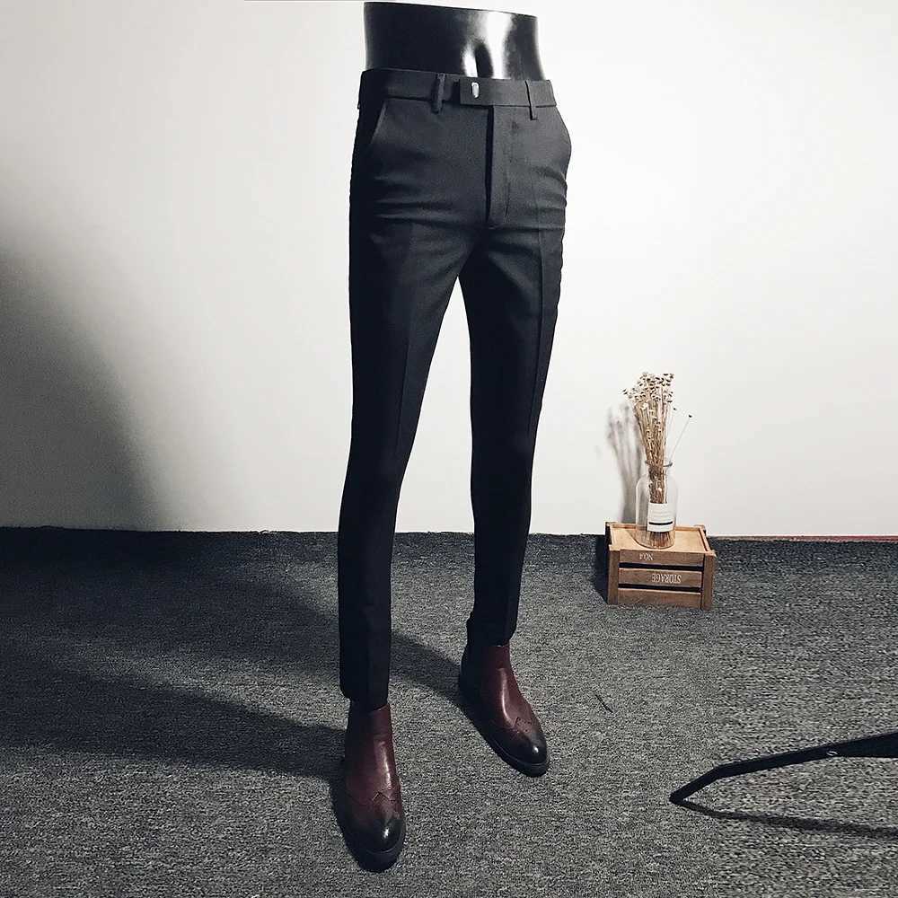 Fashion Men Suit Pants Ankle Length Business Dress Pants Male Office Social Casual Slim Fit Pants Streetwear Wedding TrousersX241023