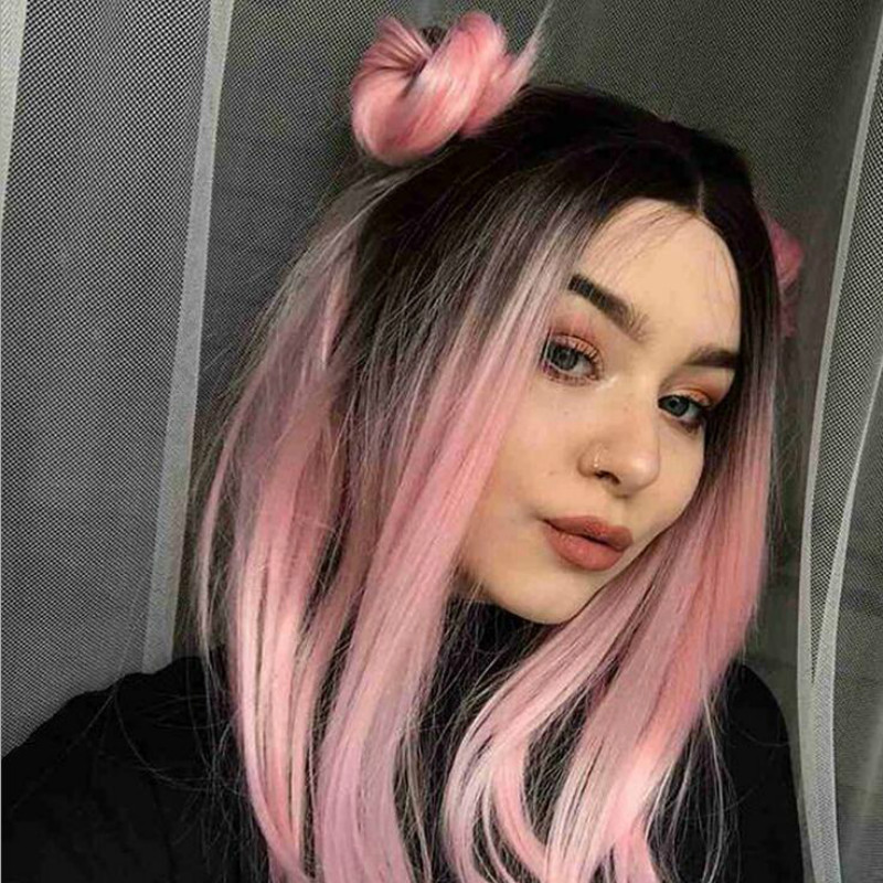 African fashion black gradient brown bob middle part short straight hair chemical fiber headpiece