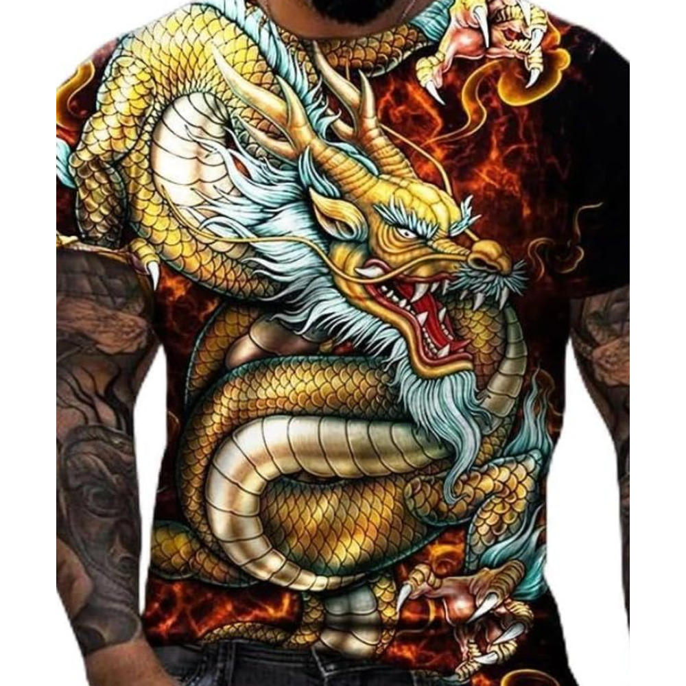 Mens T shirt Men's Fashion 3D Animal Dragon Printed T-Shirt Street Hip-hop Funny Fashion Cool T-Shirt Top tee Casual tops summer clothes nice