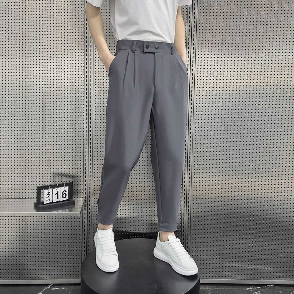 Baggy Pleated Man Suits Pants Harlan Gray Summer 2024 Korean Style Clothes Trousers for Men New in Work Wear Classic Slacks FineX241023