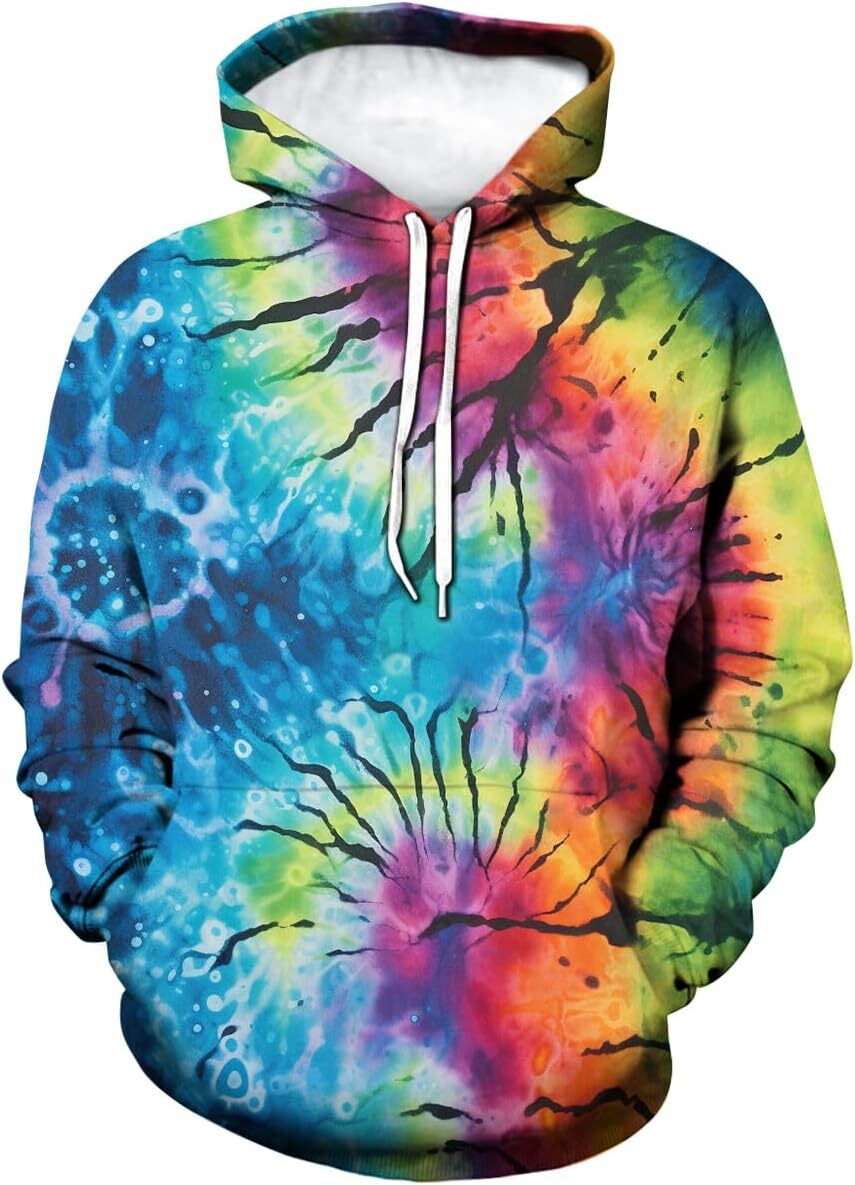 Hoodie for Mens Womens Creative Tie Dye Pattern Hoodies Colorful Hoodies Sweatshirt Pullover Graphic Hoodies sweatshirt Pullover Long Sleeve Hip hop W