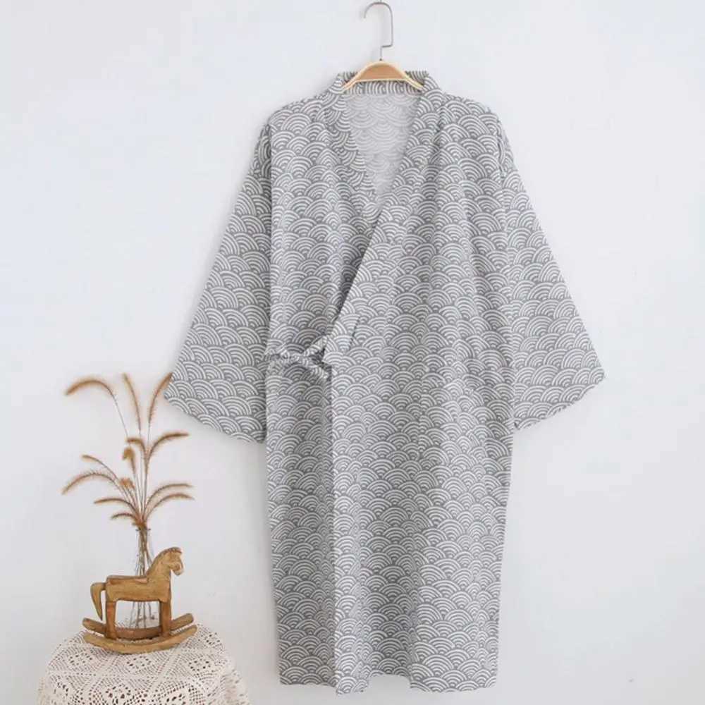 Mens Fashion Printed Kimono Robe Spwear Night Light Loose Medium length Bathroom W241023