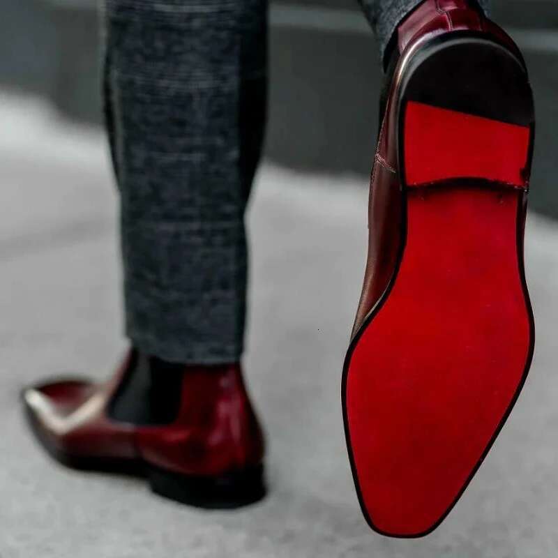 New Red Sole Square Toe Slip-On Business Men Short Bottes Pour Hommes Ankle Boots free shipping shoes