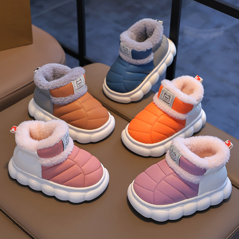 Fashion Winter Childrens Cover Heel Fluffy Slippers Boys Girls Boots Non-slip Warm Flat Home Kids Slip On Cotton-padded Shoes