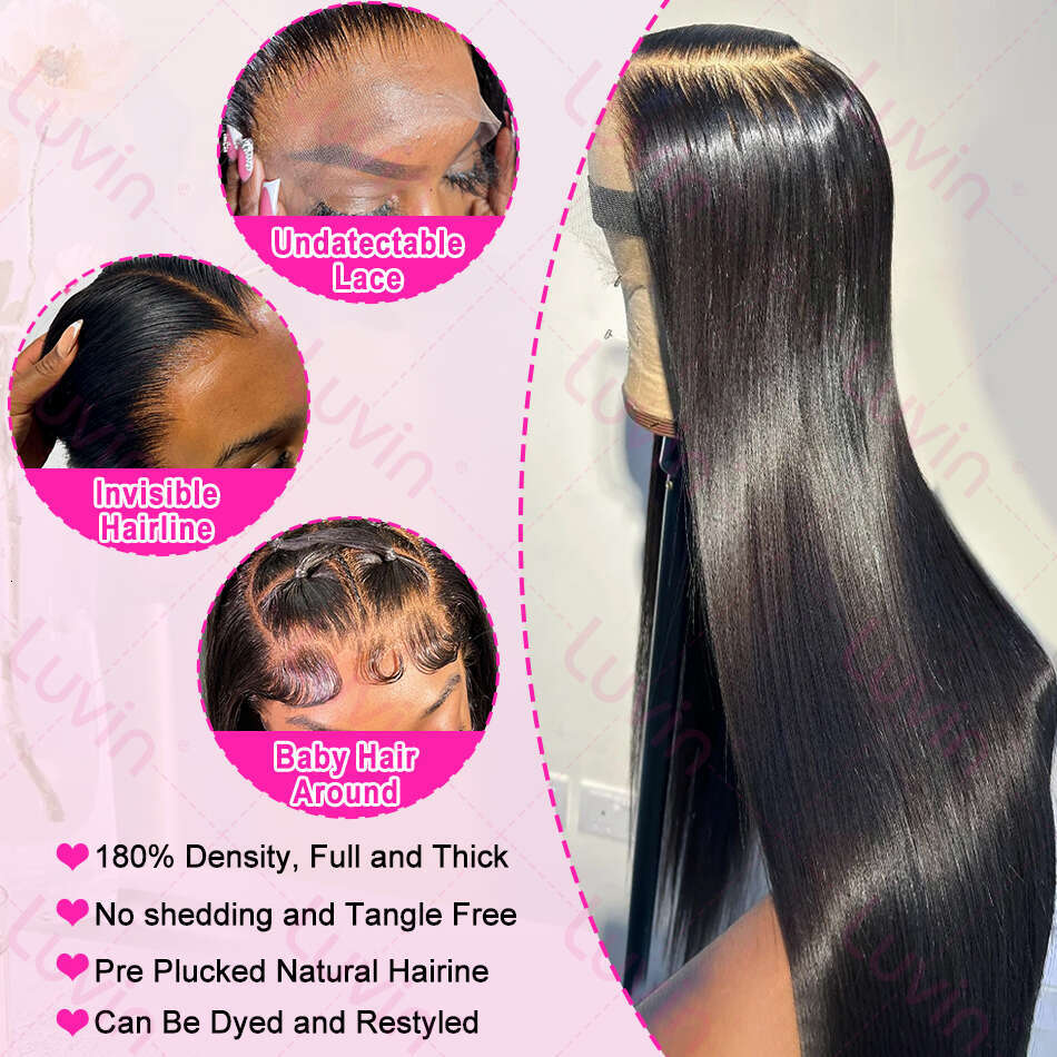Luvin HD 13x6 250% Bone Straight 40 Inches Lace Front Human Hair Wigs Transparent Brazilian Straight 13x4 Lace Frontal Wig