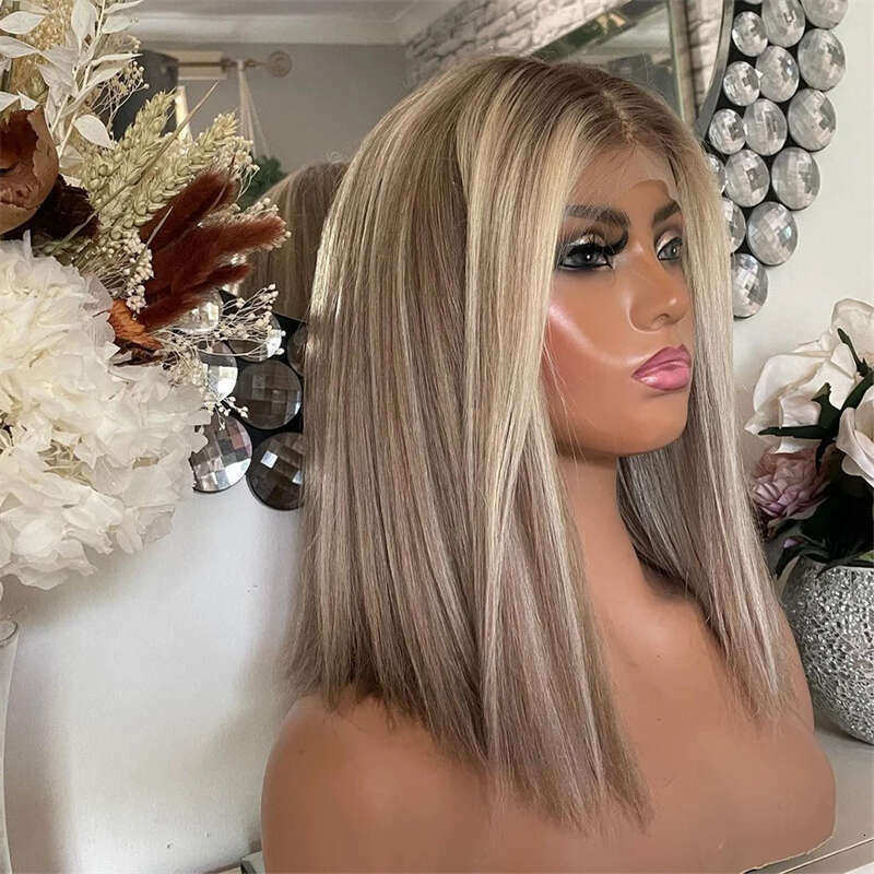 Short Bob Wigs Glueless 100% Brazilian Ombre Ash Blonde Hd Lace Frontal Wig 13x4 t Human Hair
