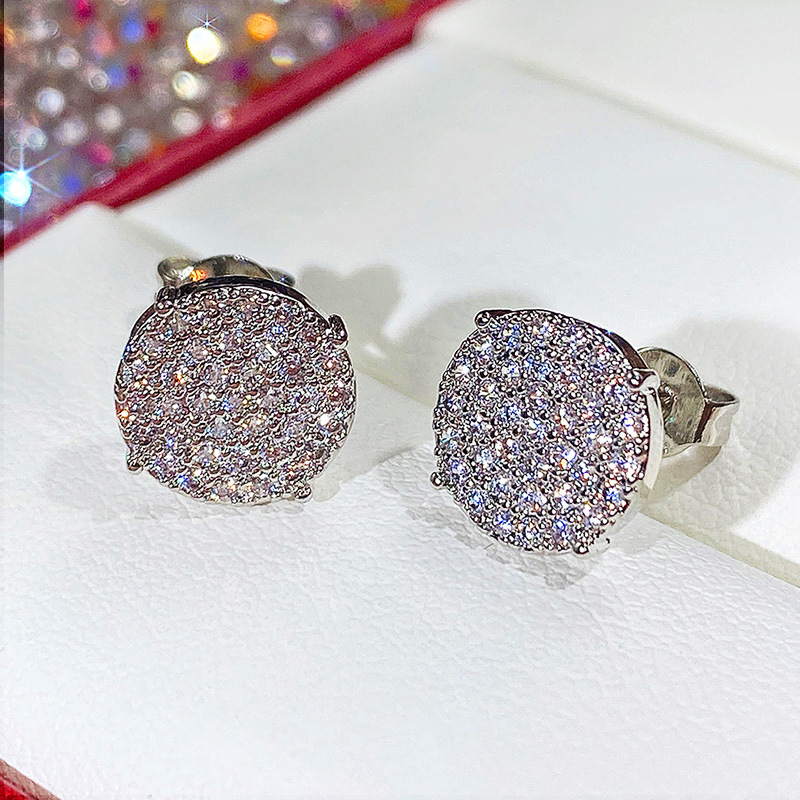 Classic Full Diamond Zircon Round Stud 925 Sterling Silver Crystal Women's Earrings Designer 9mm White Diamond Stud Earrings Luxury Wedding Jewel