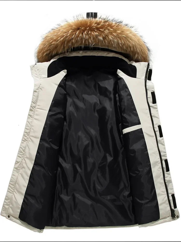 winter mens hooded fur collar duck down jacket high-quality mens casual warm jacket windproof and waterproof winter jacket 4X 241022