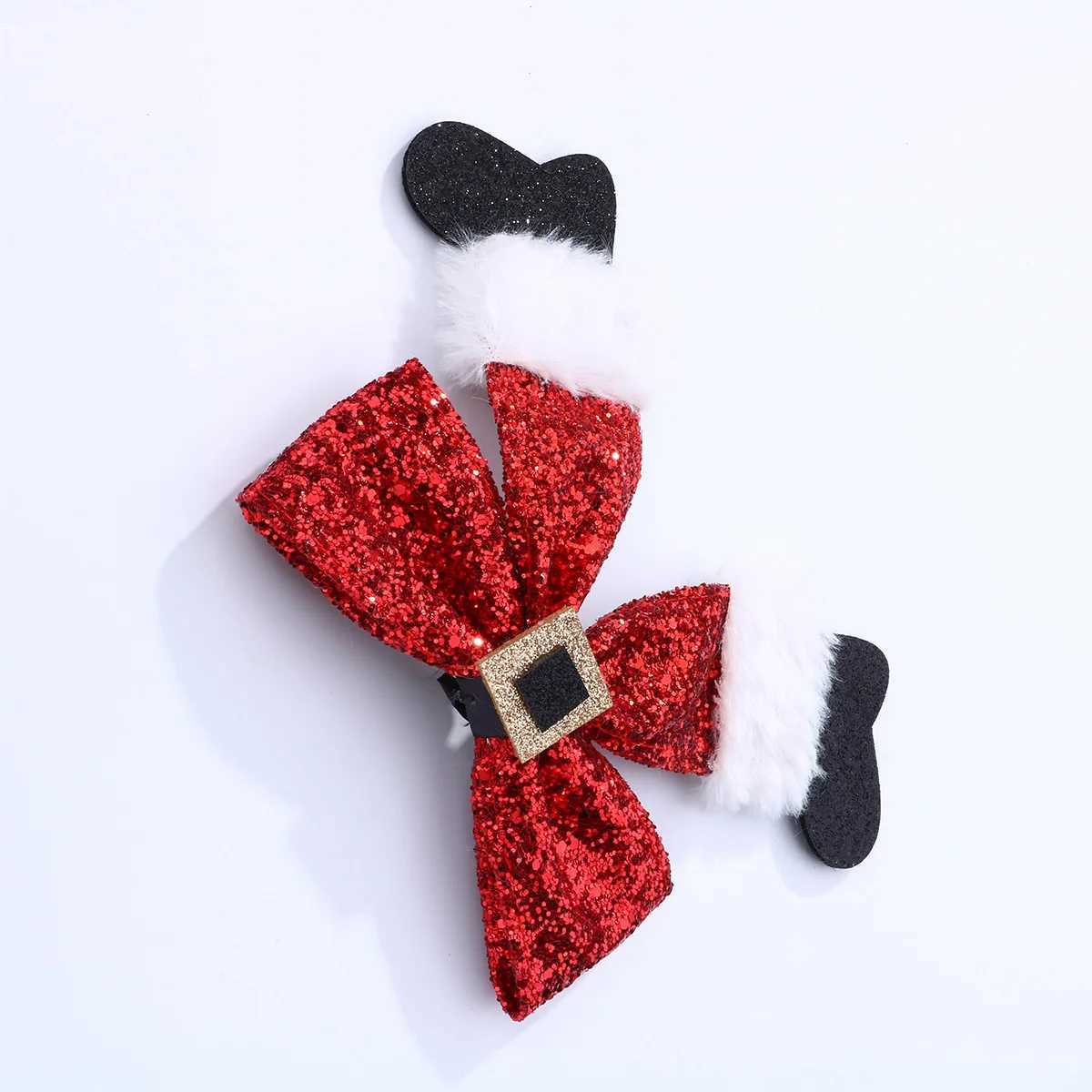 Womens hair clip with red bow socks Christmas series duck beak clip fabric sequin side clipX241021