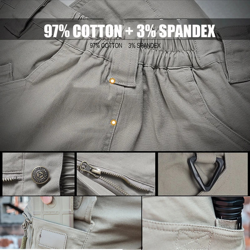 IX9 97% pure cotton mens military tactical cargo pants mens special combat troops soldiers mens casual multi pocket elastic cotton pants 240930