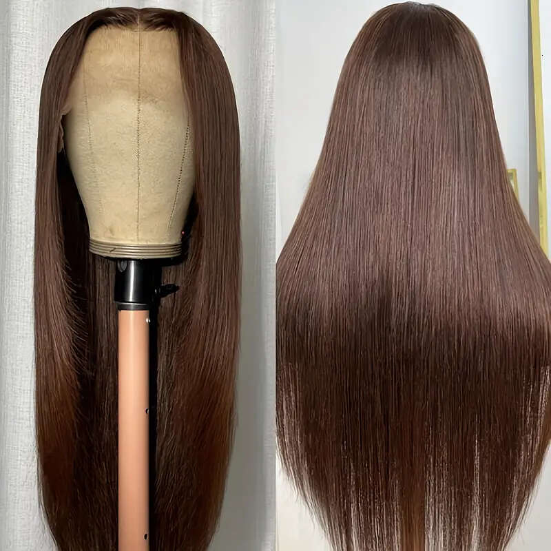 Chocolate Brown Straight Frontal 13x4 Front Human 200 Density Full Lace Wigs Baby Hair For Chic Women