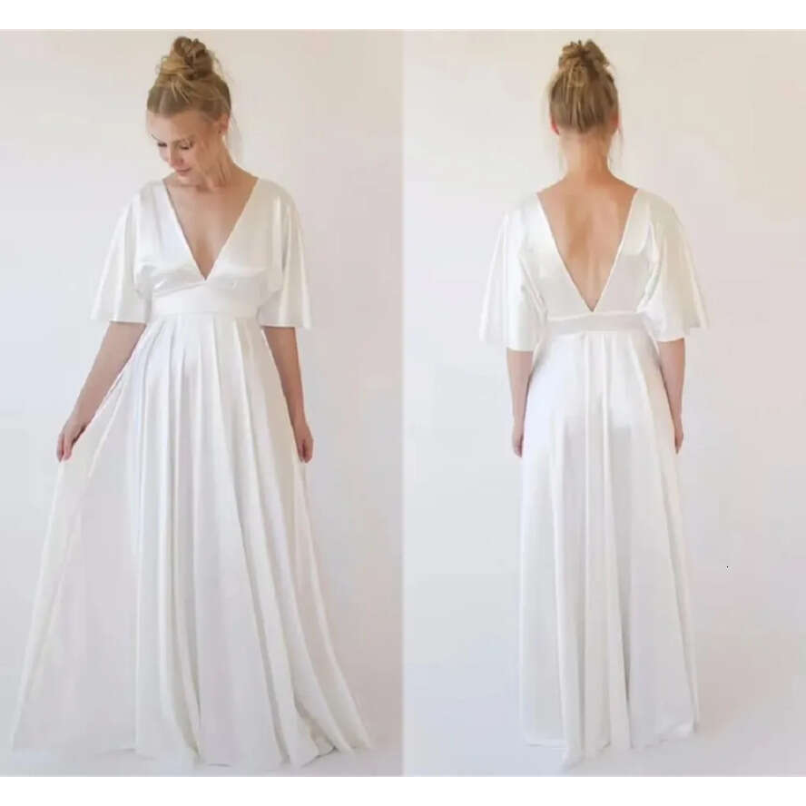 Ivory Bridesmaid Boho Summer Dresses Long Maxi Deep V Neck A E Wedding Guest Wear Maid Of Honor Gowns Prom Dress