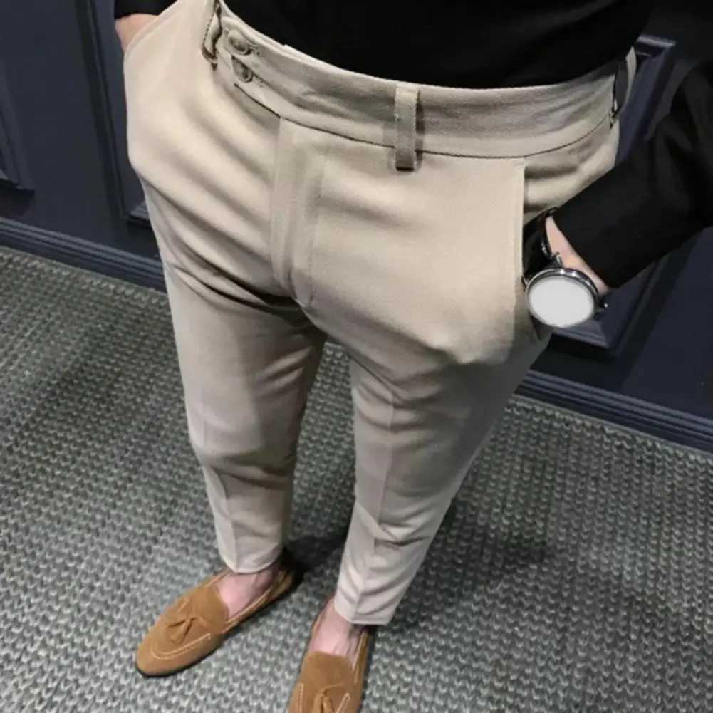 Spring 2022 Men Pants Korean Slim Fit Men Casual Ankle Length Pants Streetwear Men High Quality Black Gray Dress Suit Pant ManX241023