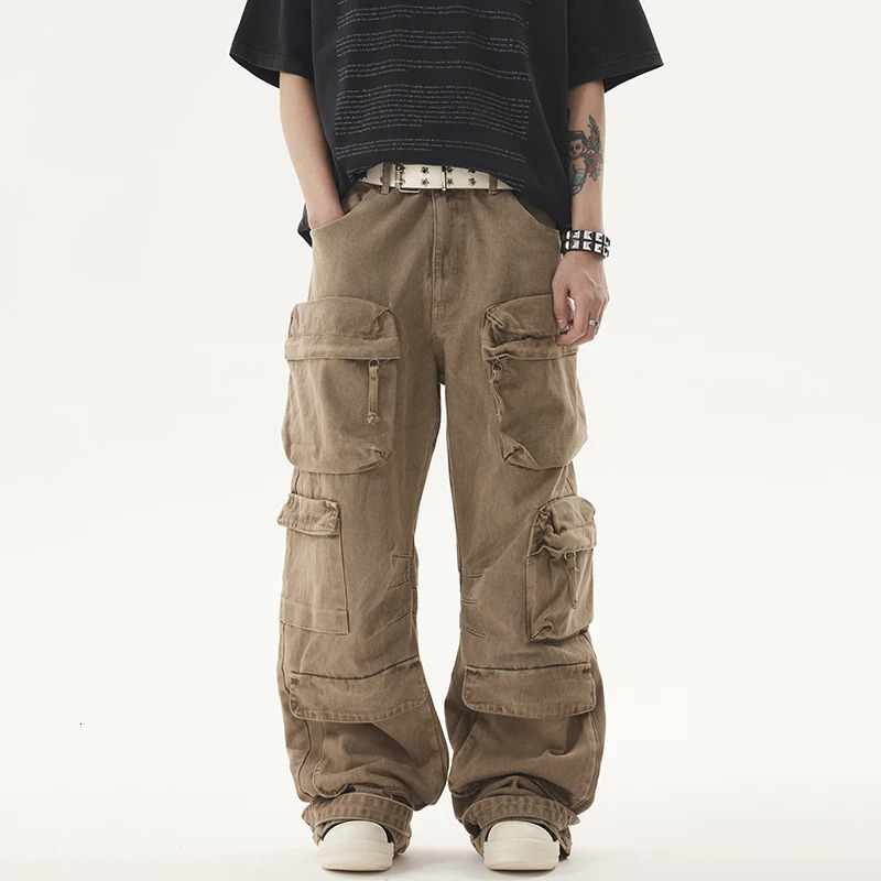 PFNW Street Mens Denim Pants Three way Multi Pocket Straight Leg Overall Loose Bottom for Men 12C521 241022