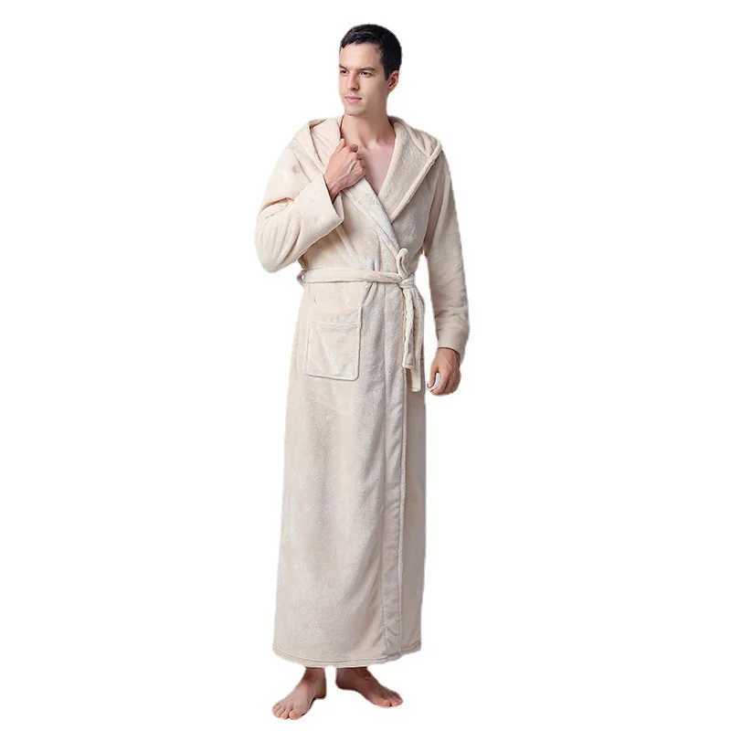 Winter Mens Hoodie Thick Robe Flannel Night Light Coral Velvet Long Bathroom Mens Evening Dress Loose and Warm W241023