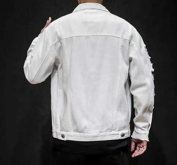 New Mens Fashion Jacket Spring and Autumn Cotton Denim Jacket Mens Red White Black Perforated Jean Coats Mens X241023