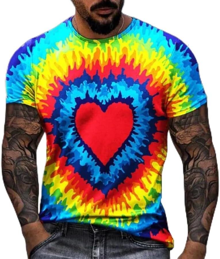 Mens T shirt New Rainbow Tie-dye 3D Printing T-Shirt Fashion Casual Unisex Graffiti Splash Ink Funny Art Harajuku Style Short Sleeves tee Casual tops 