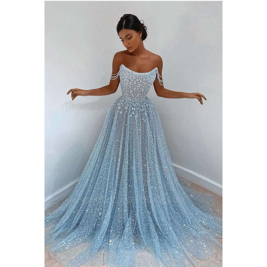 Prom Sparkle Princess Dresses Sequins Beads Spaghetti Long Women Ocn Evening Party Gowns Custom Made Bc5842