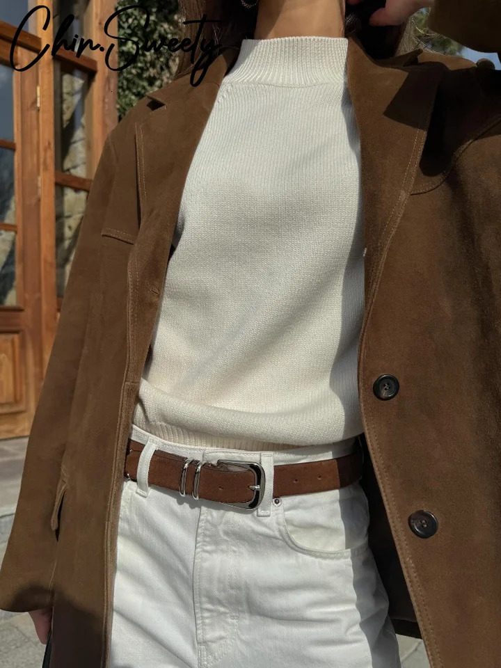 Retro artificial suede lapel jacket for women loose single chest pocket jacket autumn and winter casual womens jacket 241023