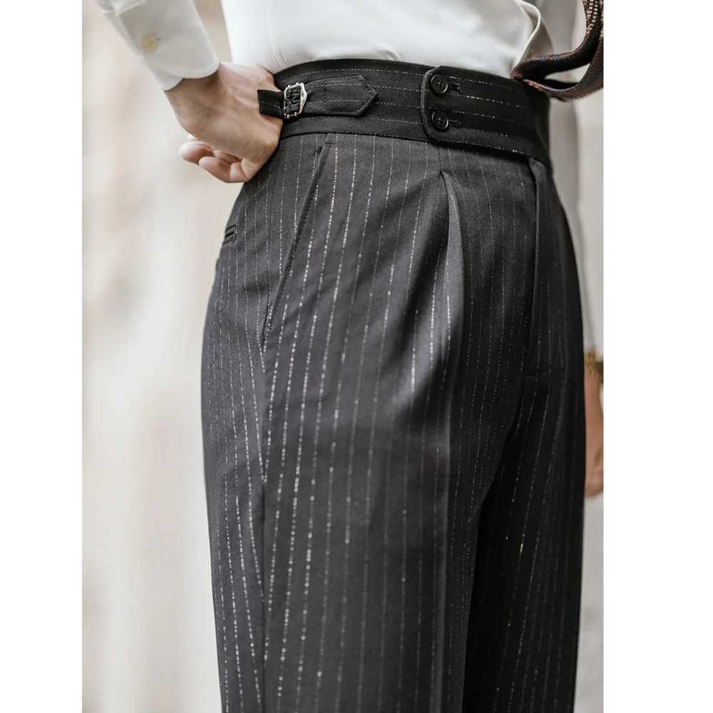 Lurex Yarn Trousers Pant For Man 2024 Office Trouser Men Business Casual Pant British Social Club Outfits Pantalones HombreX241023