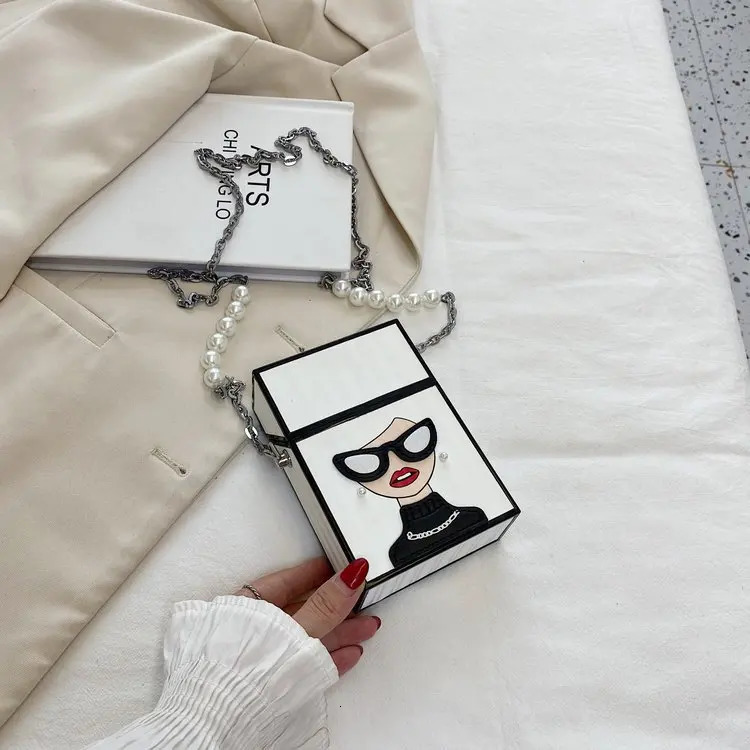 Womens mini shoulder bag interesting cigar box shaped bag fashionable glasses girls chain bag pearl chain handle box bag 241023